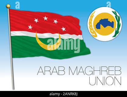 Arab Maghreb Union official flag and coat of arms, north africa, vector illustration Stock Vector