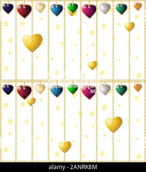 Valentines seamless background. Colorful heart pendants. Stock Vector