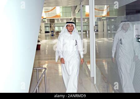 Qatar Foundation University. Portrait of qatari man student walking. Stock Photo