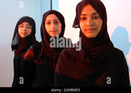 Qatar Foundation University. Group portrait of qatari girls student. Stock Photo