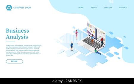 business analysis with graph and chart website template or landing homepage with isometric style - vector Stock Photo