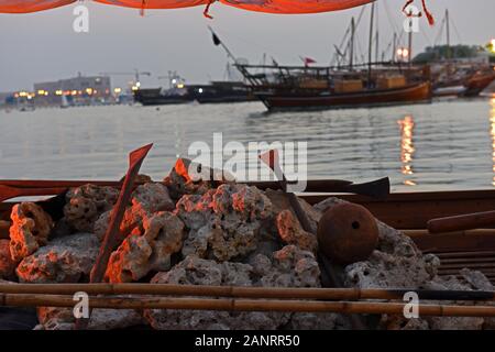 Hot stones in the boat, Katara Traditional Dhow Festival, Doha, Qatar. Stock Photo