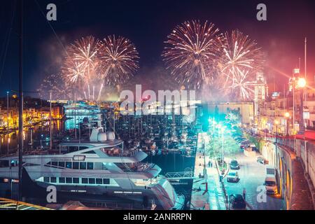 Malta Valletta night Festival of fireworks. Travel concept Stock Photo