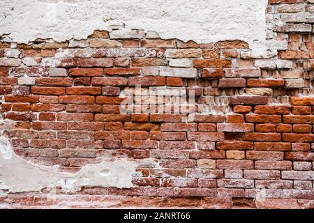 Brick old wall red loft texture with white stucco Stock Photo