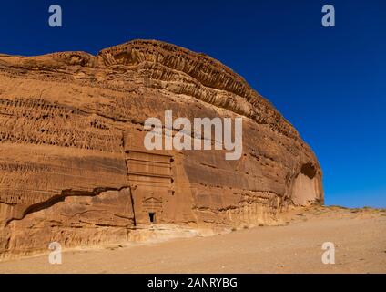 Nabataean tomb in al-Hijr archaeological site in Madain Saleh, Al Madinah Province, Alula, Saudi Arabia Stock Photo