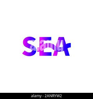 Sea word, gradient lettering, sea with wave, vector gradient element Stock Vector