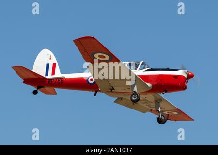 De Havilland Canada DHC-1 T Chipmunk training aircraft formerly used by the Royal Air Force (RAF) to train military pilots. Stock Photo