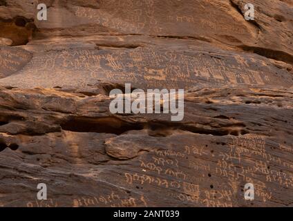 Lehyan kingdom ancient inscriptions and petroglyphs, Al Madinah Province, Alula, Saudi Arabia Stock Photo