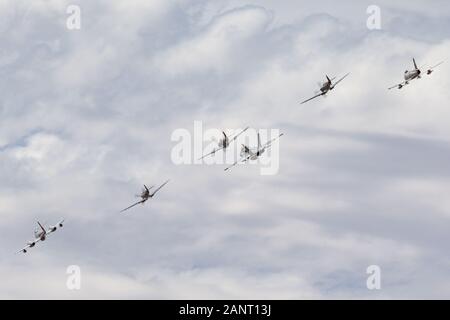Formation of six former and one current Royal Australian Air Force (RAAF) aircraft. Stock Photo