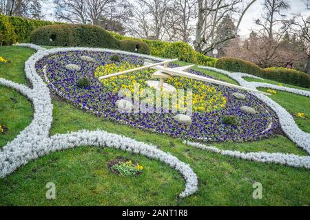 Flower clock view at the English garden in Geneva Switzerland Stock Photo