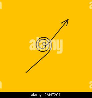 Spiral arrow, yellow and black sign, vector symbol of growth Stock Vector