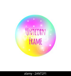 Unicorn or mermaid frame, gradient princess border, blue and pink vector girly banner Stock Vector
