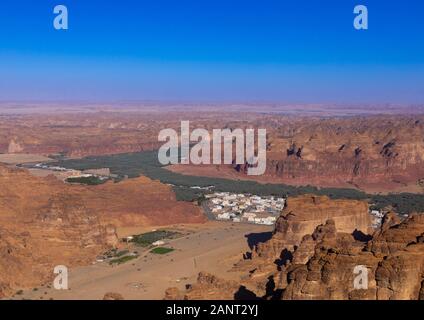 Oasis in the middle of the wadi al-Qura, Al Madinah Province, Alula, Saudi Arabia Stock Photo