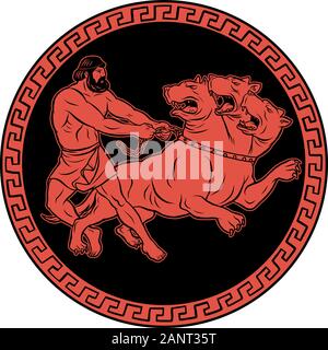 Capture and bring back Cerberus. 12 Labours of Hercules Heracles Stock Vector