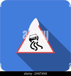 isolated triangular winter slippery road sign with long shadow flat vector design Stock Vector