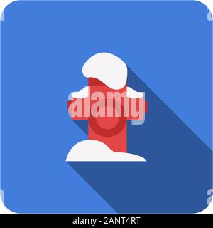hydrant with a long shadow in winter flat icon vector illustration Stock Vector