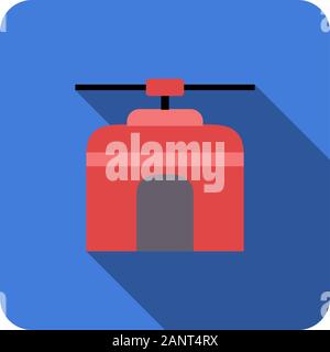 mountain cableway, tram transport flat icon with long shadow vector Stock Vector