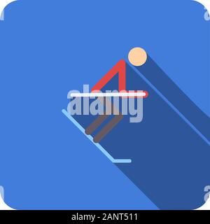 ski flat icon with long shadow, winter mountain sports Stock Vector