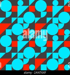 Bauhaus style seamless pattern, geometric modern flat background with shapes, blue and red vector graphic composition Stock Vector