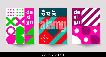 Bauhaus geometric minimal poster, cover for booklet, brochure, vector color template, colorful swiss pattern Stock Vector