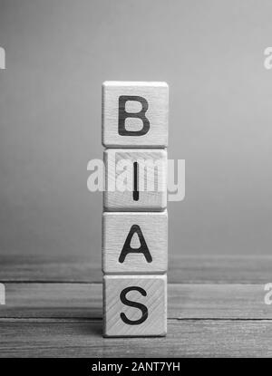 Wooden blocks with the word Bias. Prejudice. Personal opinions. Preconception Stock Photo