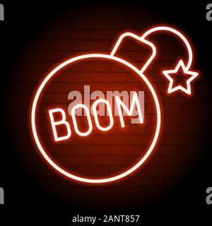 Boom Neon Sign. Glowing Neon Boom Inscription . Night Bright Advertisement. Vector Illustration For Night Party And Night Club. Stock Vector