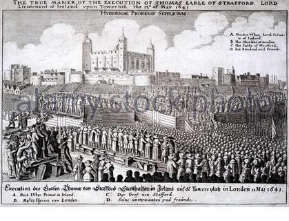 Execution of Thomas Wentworth, 1st Earl Strafford,  on 12th May 1641, etching by Bohemian etcher Wenceslaus Hollar from 1600s Stock Photo
