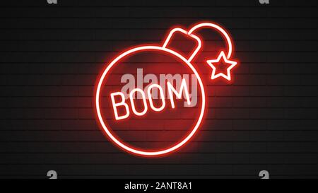 Boom Neon Sign. Glowing Neon Boom Inscription . Night Bright Advertisement. Vector Illustration For Night Party And Night Club. Stock Vector