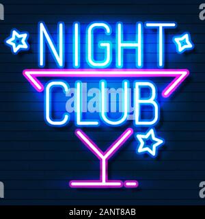 Night Club . City Sign Neon. Logo, Emblem. Bright Signboard Light Banner Stock Vector