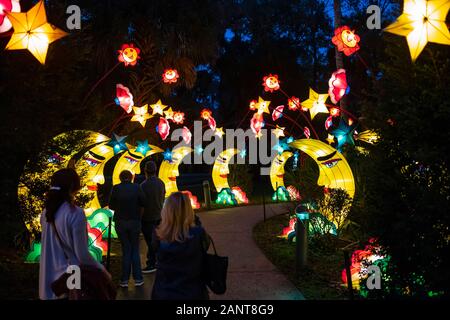 Sanford, Fla/USA - Dec 29, 2019: The Asian Lantern Festival, Into the Wild, at the Central Florida Zoo & Botanical Gardens featured over 30 LED lanter Stock Photo