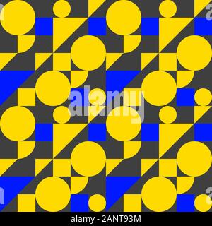 Bauhaus style seamless pattern, geometric modern flat background with shapes, yellow and blue vector graphic composition Stock Vector
