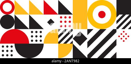 Bauhaus geometric minimal seamless pattern, vector color template, black and yellow swiss background Stock Vector