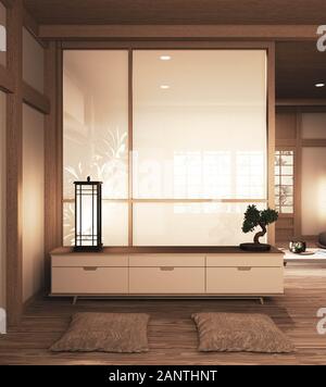 japan interior design,modern living room. 3d illustration, 3d rendering Stock Photo