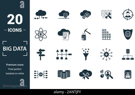 Big Data icon set. Include creative elements cloud hosting, cloud management, data science, pattern system, ambiguity icons. Can be used for report Stock Vector