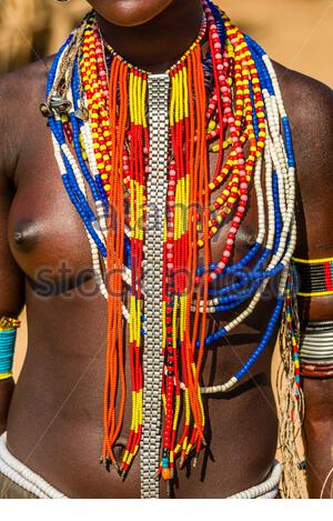 Teenage Arbore Girl With Naked Breast And Beaded Necklace Omo Valley