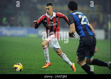 Milan  Italy  24 February 2013, 'G.MEAZZA SAN SIRO ' Stadium, Football championship Seria A 2012/2013,FC Inter - AC Milan : Stephan El Shaarawy in action during the match Stock Photo