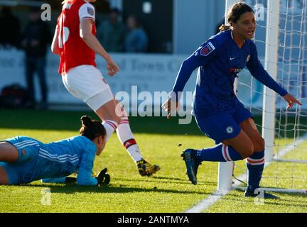 Boreham Wood, UK. 19th Jan, 2020. BOREHAMWOOD, ENGLAND - JANUARY 19: Chelsea Ladies Sam Kerr cElebrates her goalduring Barclays Women's Super League match between Arsenal Women and Chelsea Women at Meadow Park Stadium on January 19, 2020 in Borehamwood, England Credit: Action Foto Sport/Alamy Live News Stock Photo