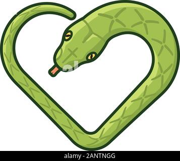 Snake in heart shape illustration. Isolated reptile color vector symbol. Stock Vector