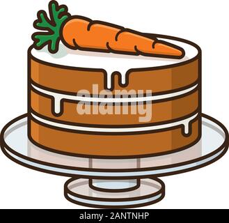 Carrot cake on glass platter isolated color vector illustration. Pastry and sweet food symbol. Stock Vector