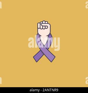 Fist with lavender ribbon color vector illustration for World #CancerDay on February 4. Health issues awareness symbol. Stock Vector