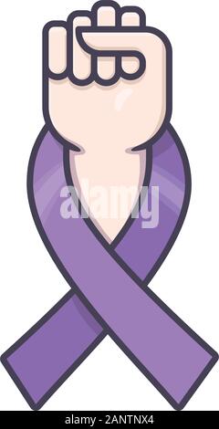 Fist with lavender ribbon color vector illustration isolated. Health issues awareness symbol. Stock Vector