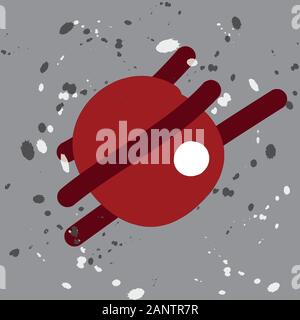 Abstract red planet on contemporary grey background with black and white dots. Abstract hand drawn vector. Space and sphere concept Stock Vector