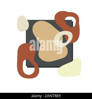 Simple modern naive brown spots and square. Modern Hand drawn vector illustration. Contemporary pastel geometric forms on white background. Stylish pa Stock Vector