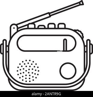 Retro portable radio vector line icon. Broadcasting and wireless technology symbol Stock Vector