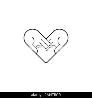 Hands holding a heart. Organ donation or valentines day conceptual symbol vector line icon Stock Vector