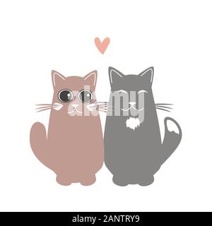 Two cats in love. Valentine Day greeting card. Vector illustration Stock Vector