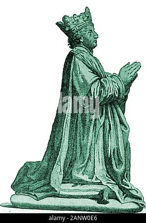 A 1935 printed image of the statue of  Philip Augustus (aka Philip II of France,Philip Augustus, Philippe Auguste,King  of the Franks and nicknamed Dieudonné meaning God-given) 1165-1223, situated in the Abbaye de la Victoria near Senlis. He is credited with making France a real country but gained wealth where he could  (e.g.) expelled all Jews from the demesne and confiscated their goods Stock Photo