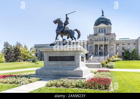 Statue of Thomas Francis Meagher on horse outside the State Capitol building, East Sixth Street, Helena, Montana, USA Stock Photo