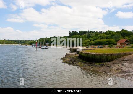 10 June 2015 The marina on the Beaulieu River at historic Bucklers Hard shipbuilding site in the New Forest Hampshire England Stock Photo