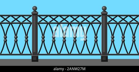 Illustration of metal forged fence. Stock Vector